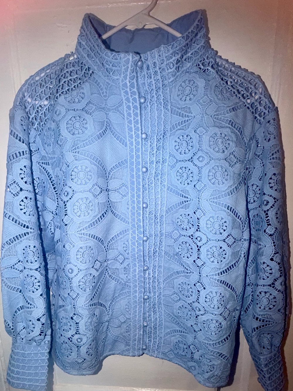 Commense baby Blue Crochet Lace Top